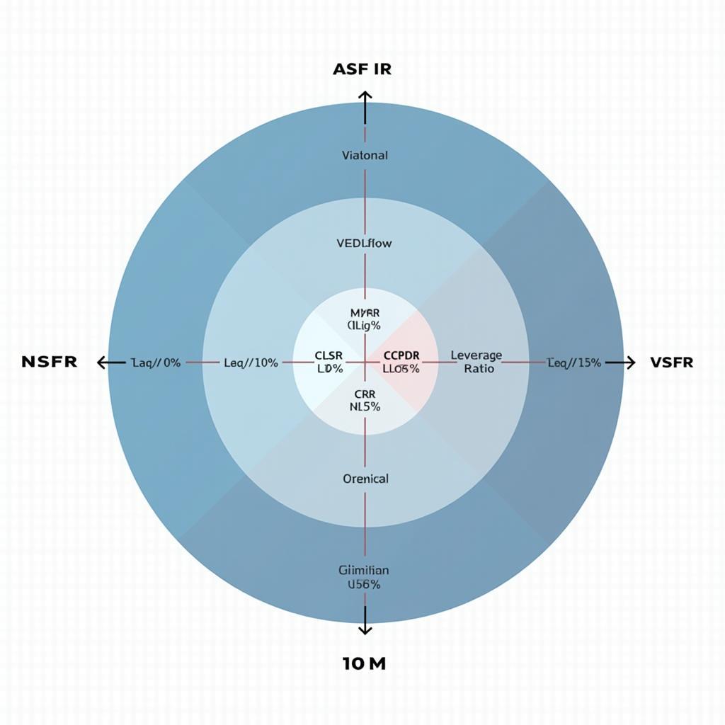 Biểu đồ radar so sánh các chỉ số an toàn vốn và thanh khoản của ngân hàng bao gồm Leverage Ratio, CAR, LCR và NSFR
