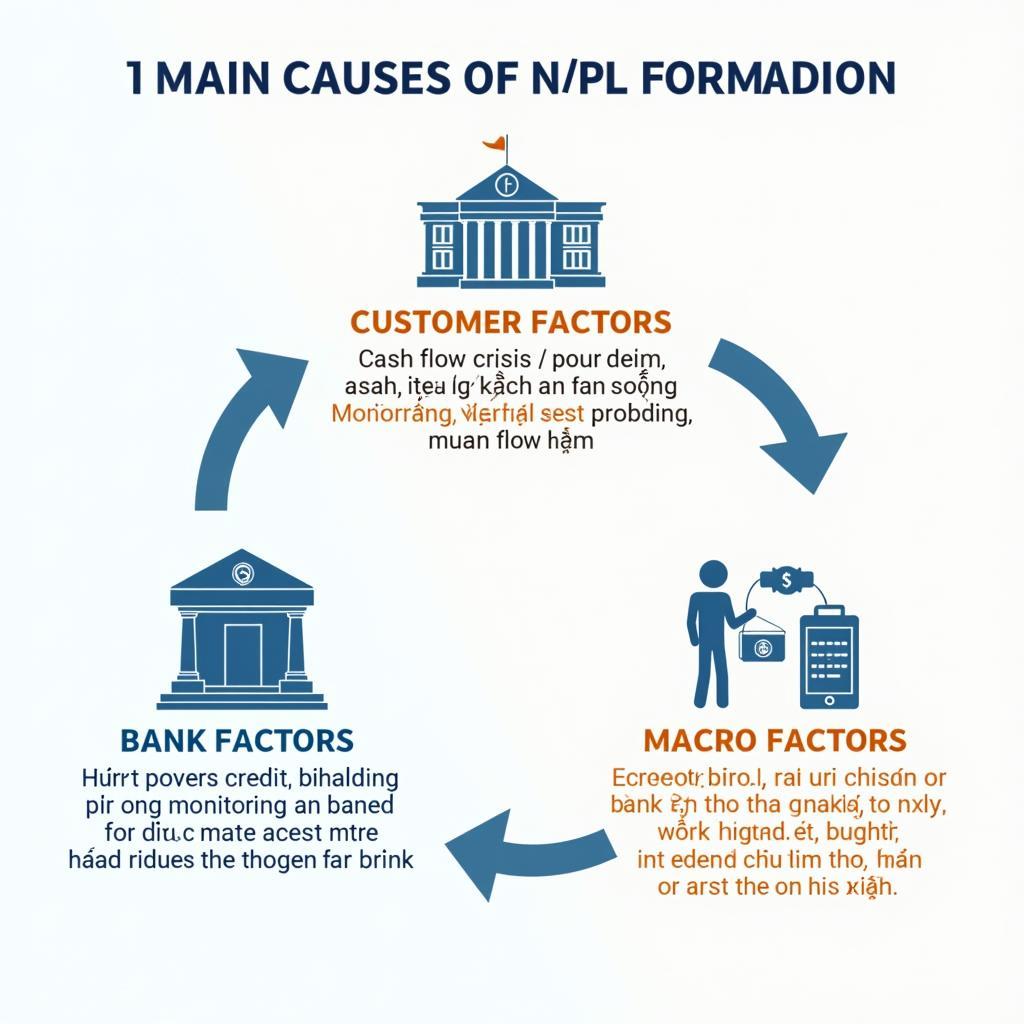 Sơ đồ minh họa các nguyên nhân hình thành nợ xấu từ khách hàng, ngân hàng và yếu tố vĩ mô