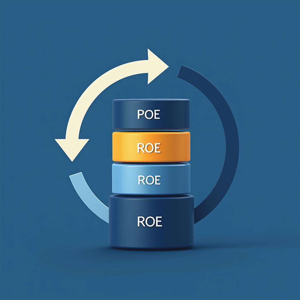 Biểu đồ minh họa ROE ngân hàng và mối quan hệ giữa lợi nhuận ròng với vốn chủ sở hữu trong ngành tài chính ngân hàng
