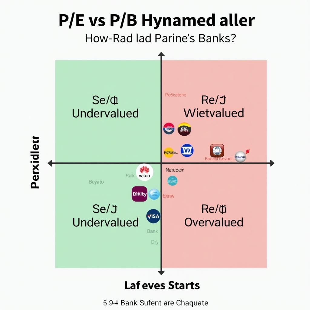 Infographic so sánh chỉ số P/E và P/B của các ngân hàng Việt Nam với giải thích ý nghĩa từng vùng định giá