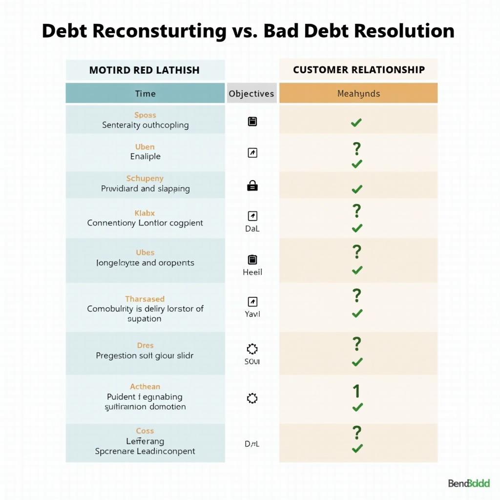 Bảng so sánh trực quan giữa tái cơ cấu nợ và xử lý nợ xấu theo các tiêu chí chính